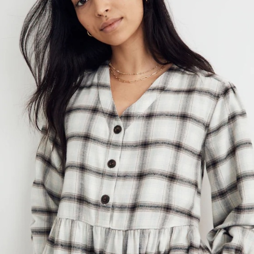 Madewell Flannel Button-Front Cotton Midi Dress Celestial Blue 14 - Picture 3 of 11